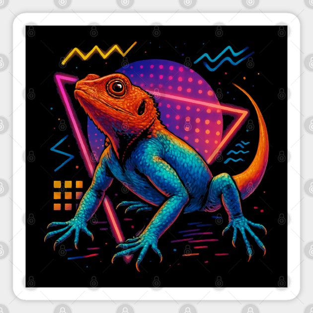 Retro Neon Red-headed Agama Magnet by Reptiq's Store